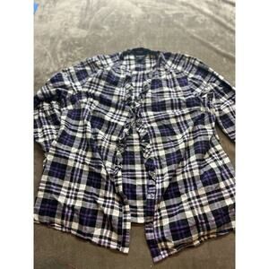 Lane Bryant Women's Size‎ 14/16 Long Sleeve Roll Tab Blouse Purple Multi Plaid